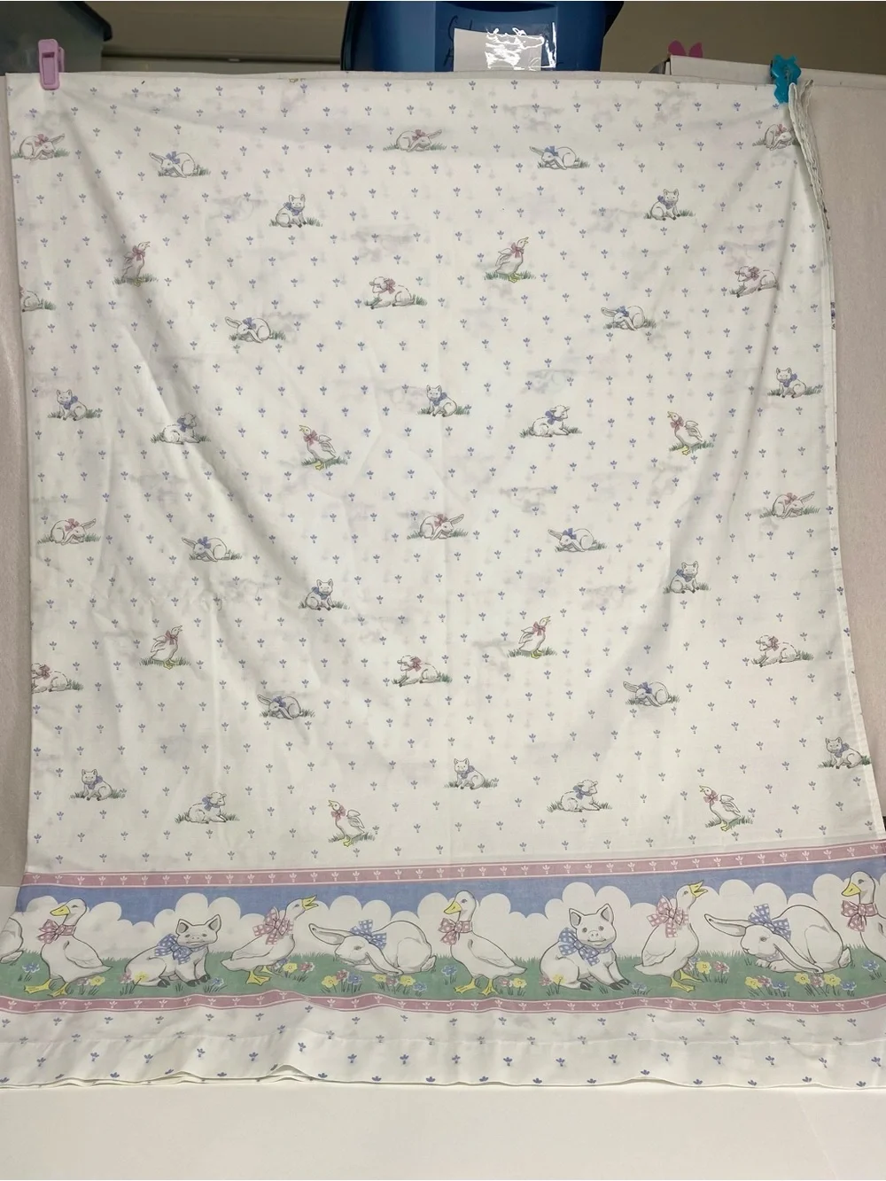 Fieldcrest Full Size Flat Sheet Vintage Tres Jolie Pattern Duck Pig Rabbit Retro